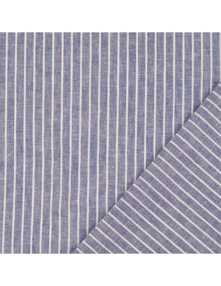 Linen cotton fabric - Fine stripes - Denim blue