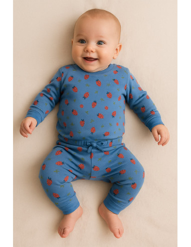 Jersey fabric Strawberries - Light blue