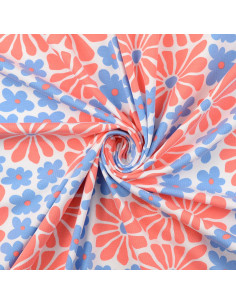 Fancy jersey fabric - Red and blue sixties flowers