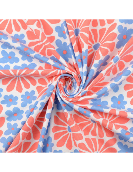 Fancy jersey fabric - Red and blue sixties flowers