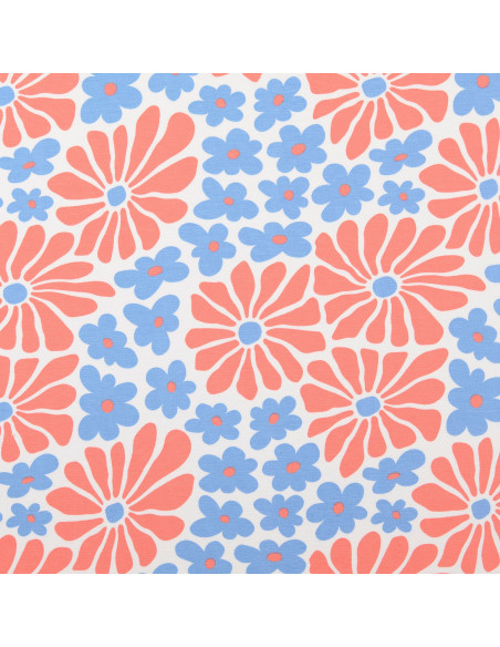Fancy jersey fabric - Red and blue sixties flowers
