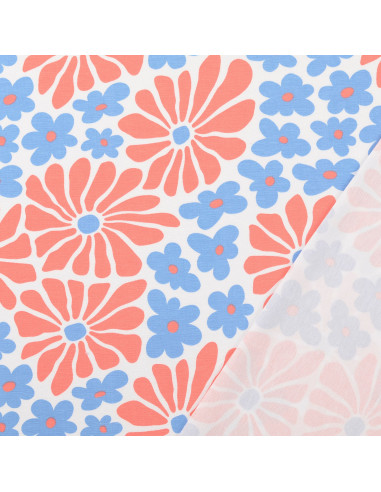 Fancy jersey fabric - Red and blue sixties flowers