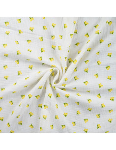 Double gauze cotton fabric - Lemons on white background