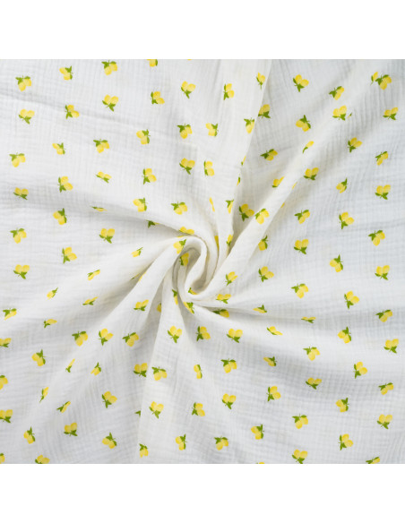 Double gauze cotton fabric - Lemons on white background