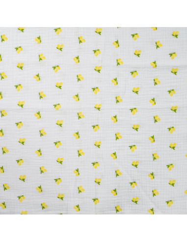 Double gauze cotton fabric - Lemons on off-white background