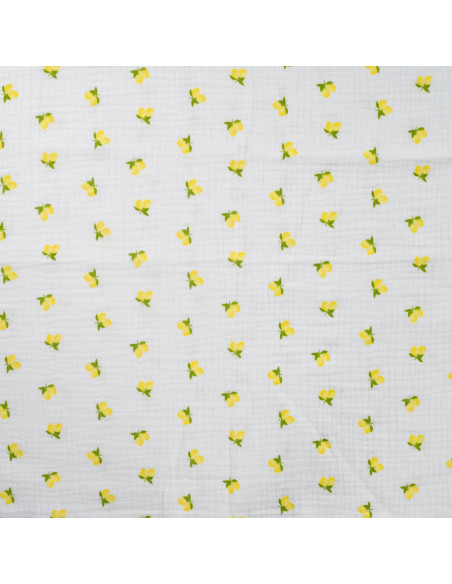 Double gauze cotton fabric - Lemons on off-white background