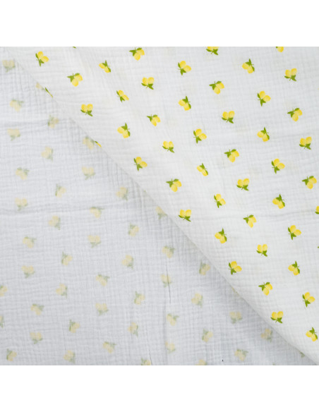 Double gauze cotton fabric - Lemons on off-white background