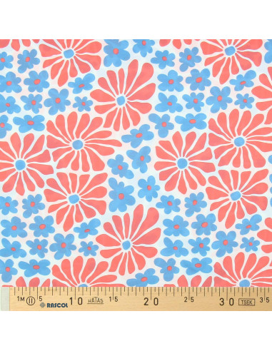 Fancy jersey fabric - Red and blue sixties flowers