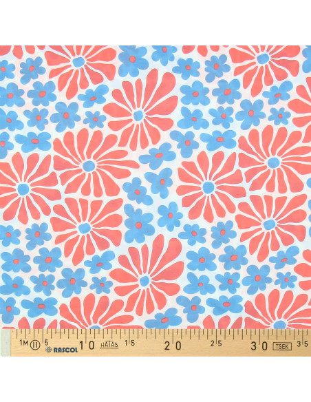 Fancy jersey fabric - Red and blue sixties flowers
