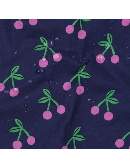 Tissu coton déperlant cerise - Bleu marine
