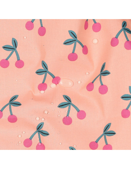 Tissu coton déperlant cerise - Pêche