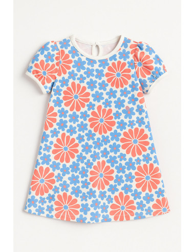 Fancy jersey fabric - Red and blue sixties flowers