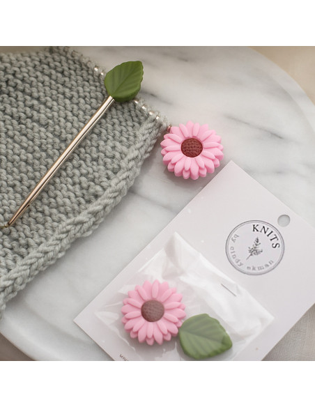 Stitch stoppers for knitting needles - Pink Daisy