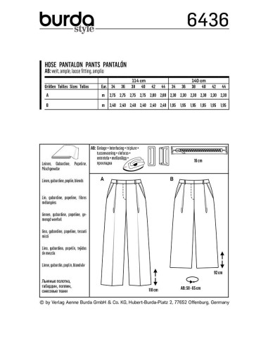 Pants pattern - Burda 6436