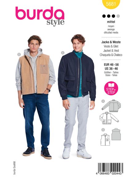 Jacket and vest pattern - Burda 5681