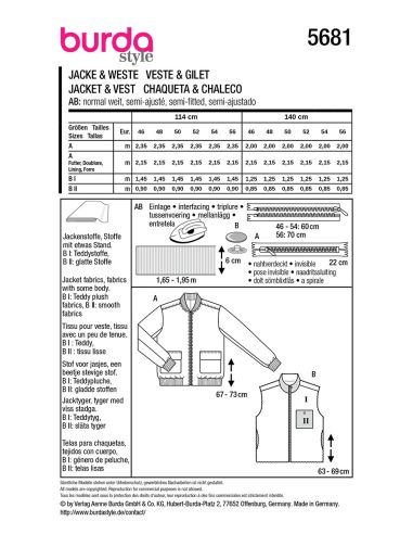 Jacket and vest pattern - Burda 5681