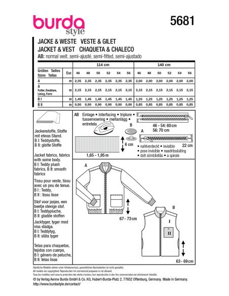 Jacket and vest pattern - Burda 5681