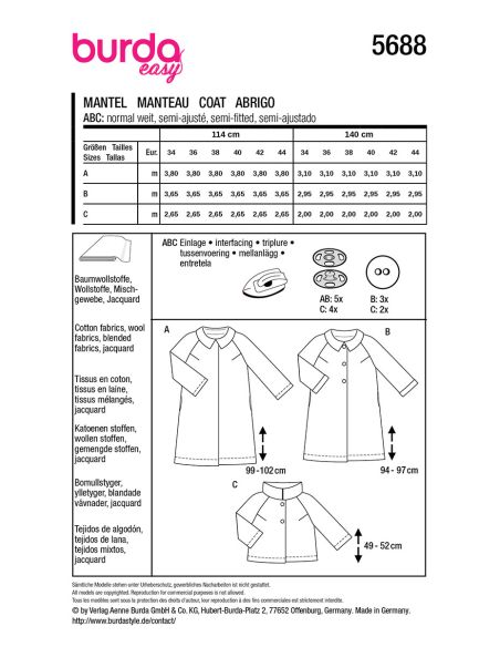 Coat and jacket pattern - Burda 5688