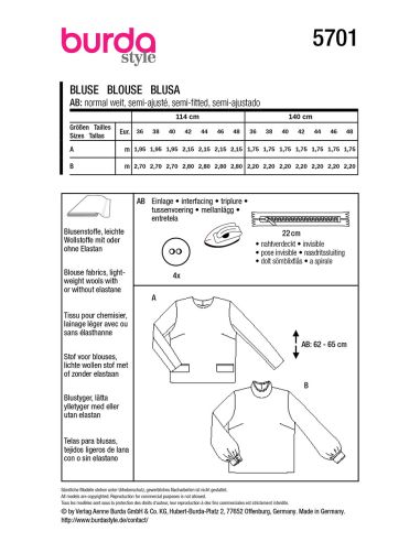 Blouse pattern - Burda 5701