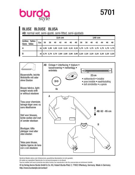 Blouse pattern - Burda 5701