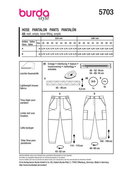 Pants pattern - Burda 5703