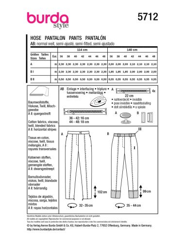 Pants pattern - Burda 5712