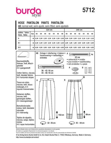 Pants pattern - Burda 5712