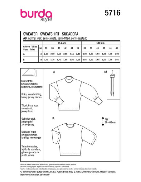 Sweatshirt Pattern - Burda 5716
