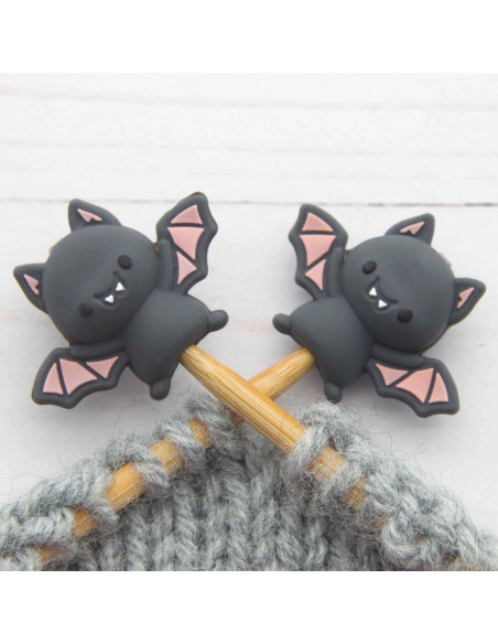 Stitch stoppers for knitting needles - Bat