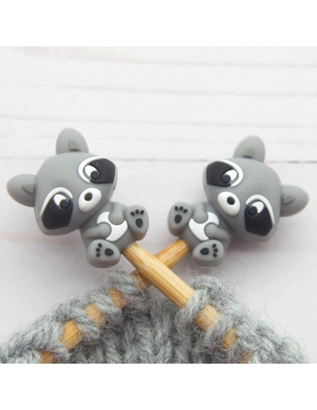 Stitch stoppers for knitting needles - Little raccoon