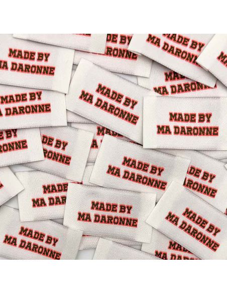 Set of 5 woven sew-on labels By My Daronne - Neon orange and khaki