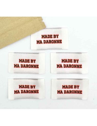 Set of 5 woven sew-on labels By My Daronne - Neon orange and khaki