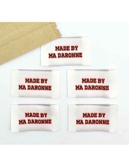 Set of 5 woven sew-on labels By My Daronne - Neon orange and khaki