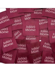 Set of 5 woven sew-on labels Joli Môme burgundy
