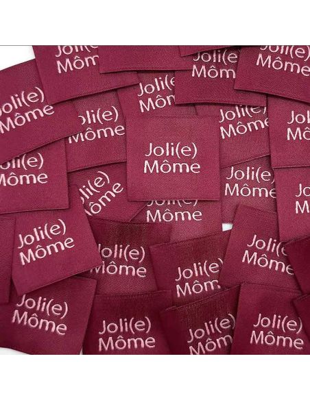 Set of 5 woven sew-on labels Joli Môme burgundy