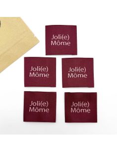 Set of 5 woven sew-on labels Joli Môme burgundy 2