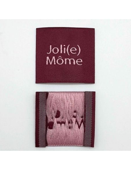 Set of 5 woven sew-on labels Joli Môme burgundy