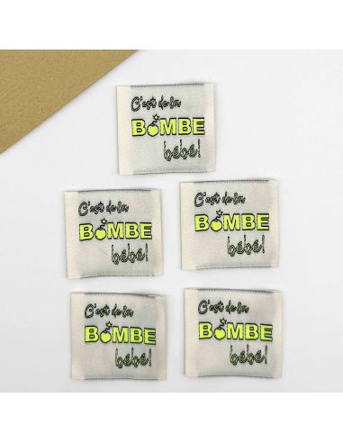 Set of 5 woven sew-on labels It's the bomb Baby!