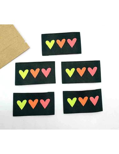 Set of 5 woven sew-on labels 3 Hearts