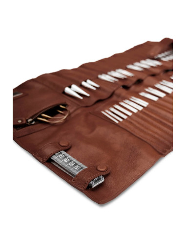 Etui de rangement en cuir pour aiguilles circulaires Muud Stockholm XL - Rich Brown