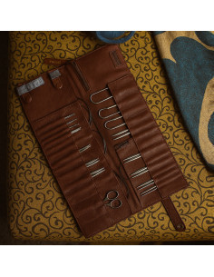 Muud Stockholm XL Leather Storage Case for Circular Needles - Rich Brown