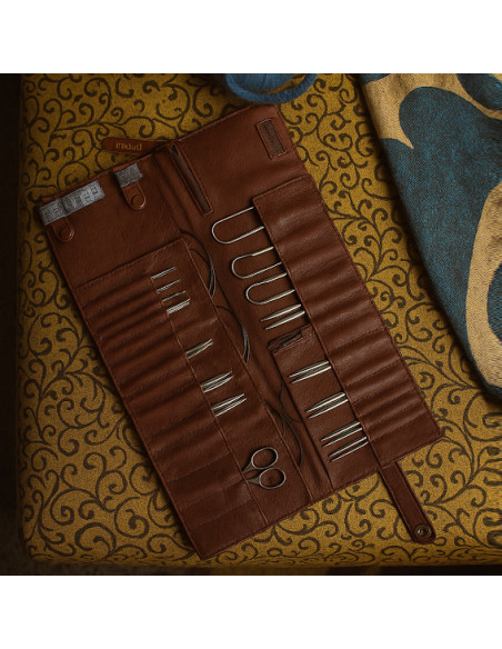 Muud Stockholm XL Leather Storage Case for Circular Needles - Rich Brown
