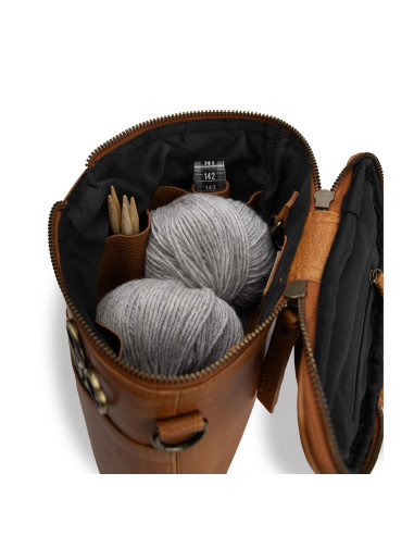 Muud Grace Leather Storage Bag for Knitting - Whisky