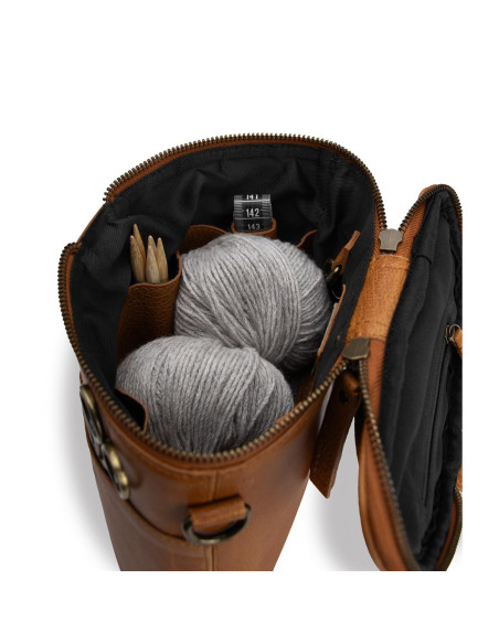 Muud Grace Leather Storage Bag for Knitting - Whisky