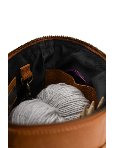 Muud Grace Leather Storage Bag for Knitting - Whisky