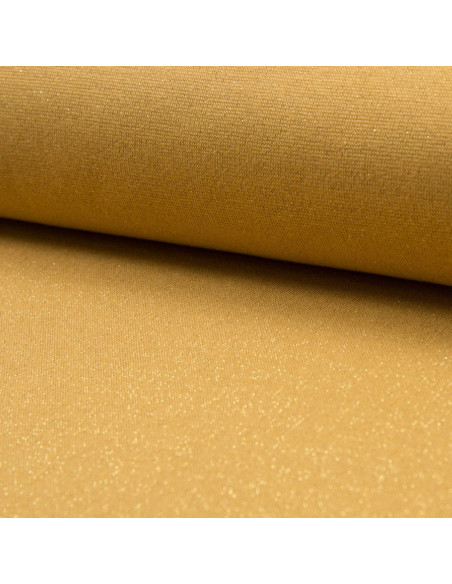 Ribbed jersey fabric with lurex - Ochre with gold lurex