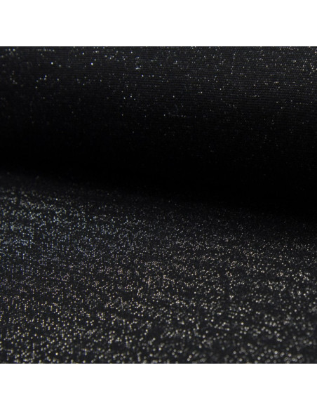Ribbed jersey fabric with lurex - Black with silver lurex