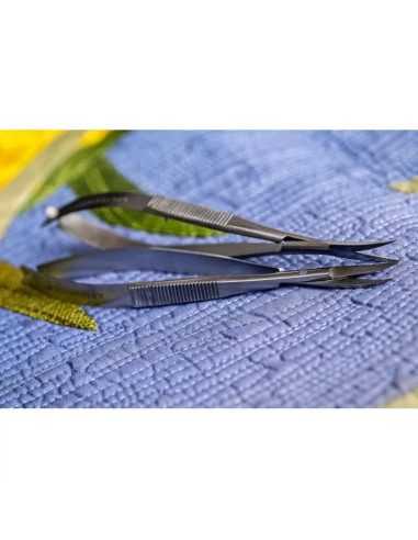 Apliquick 12 cm micro-serrated curved tip tweezers scissors