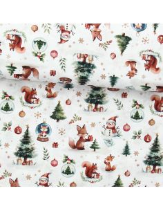 Cotton poplin fabric - White and green Dounoël