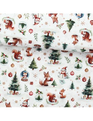 Cotton poplin fabric - White and green Dounoël
